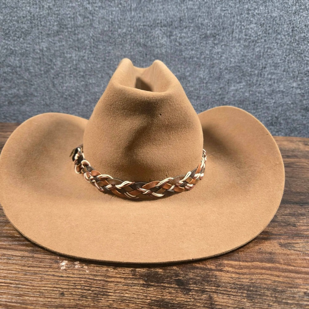 Bailey New West Tan Felt Cowboy Braided Leather Band Western Cattleman  Size 7